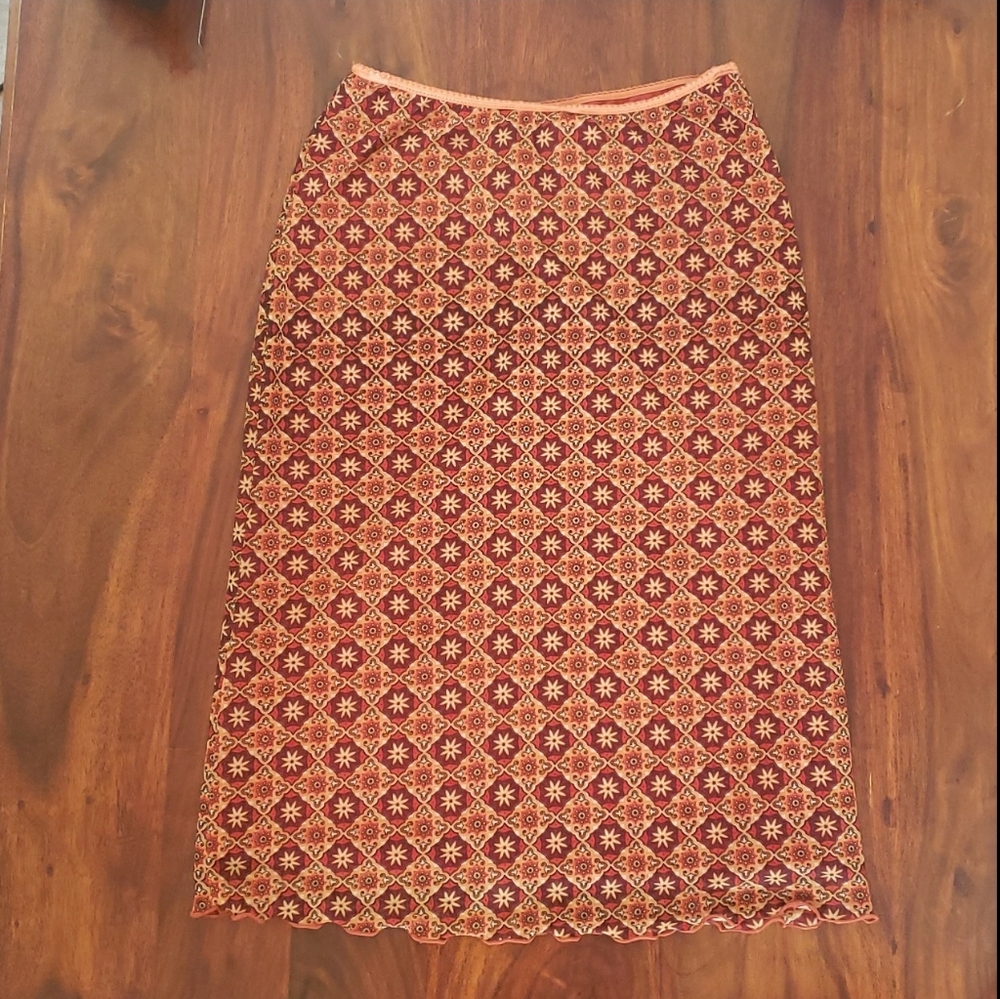 💐 VINTAGE 90's Boho Slip Skirt | Rust Orange Mustard Yellow Plum | MEDIUM - Picture 8 of 10
